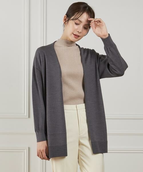 I.T.'S. international / イッツインターナショナル カーディガン・ボレロ | ウォッシャブルウール着流しロングカーディガン《HARMONY》（チャコールグレー3）