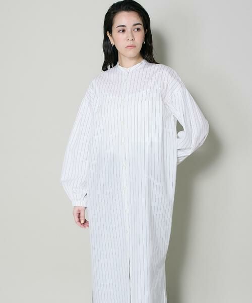 I.T.'S. international / イッツインターナショナル ミニ丈・ひざ丈ワンピース | ストライプシャツワンピース（オフホワイト1）