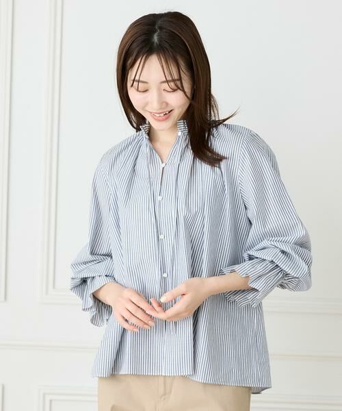 I.T.'S. international / イッツインターナショナル シャツ・ブラウス | ギャザーフリルブラウス（ストライプ1）