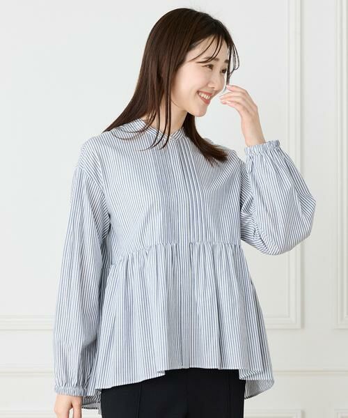 I.T.'S. international / イッツインターナショナル シャツ・ブラウス | スタンドカラーペプラムブラウス（ストライプ1）