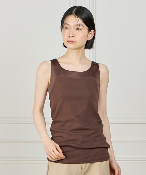 I.T.'S. international / イッツインターナショナル タンクトップ | サテン切り替えタンクトップ《スビン綿MIXフライス》（ブラウン）