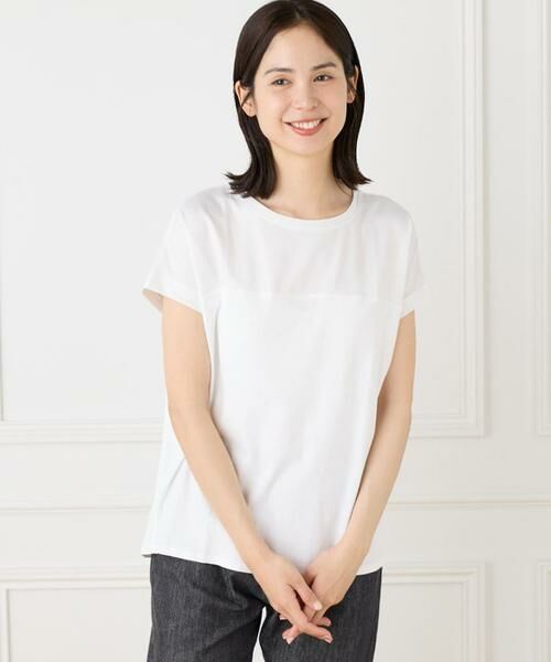 I.T.'S. international / イッツインターナショナル カットソー | サテン切り替えドルマンプルオーバー《スビン綿MIXフライス》（ホワイト）