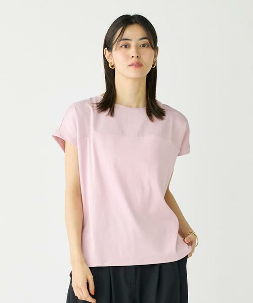 I.T.'S. international / イッツインターナショナル カットソー | サテン切り替えドルマンプルオーバー《スビン綿MIXフライス》（ピンク1）
