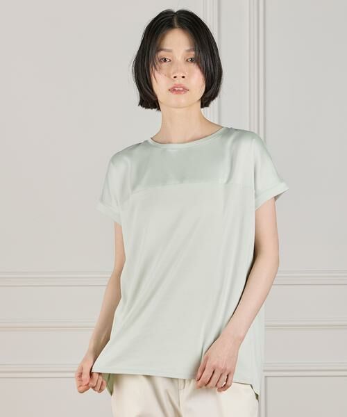 I.T.'S. international / イッツインターナショナル Tシャツ | サテン切り替えドルマンプルオーバー《スビン綿MIXフライス》（ペパーミント9）