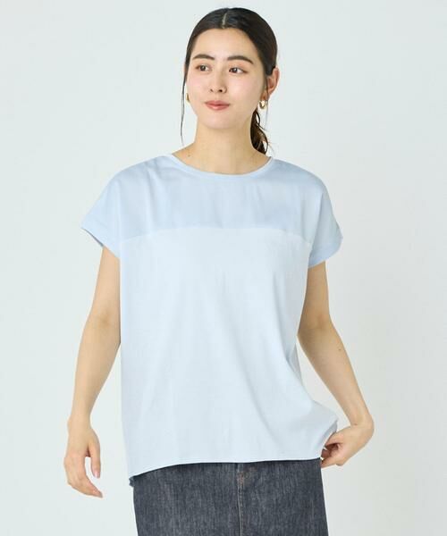 I.T.'S. international / イッツインターナショナル カットソー | サテン切り替えドルマンプルオーバー《スビン綿MIXフライス》（サックス3）