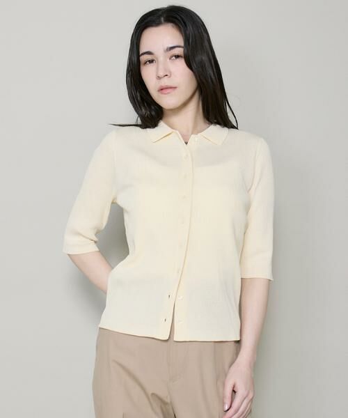 I.T.'S. international / イッツインターナショナル ニット・セーター | ハーフスリーブポロ襟リブニット（イエロー）