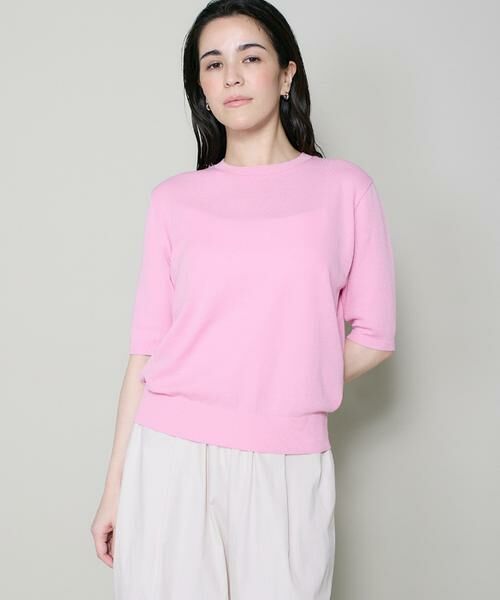 I.T.'S. international / イッツインターナショナル ニット・セーター | ハーフスリーブクルーネックニット《ガスコットン》（ピンク1）