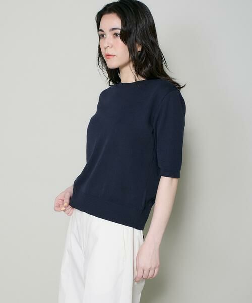 I.T.'S. international / イッツインターナショナル ニット・セーター | ハーフスリーブクルーネックニット《ガスコットン》（ネイビー）