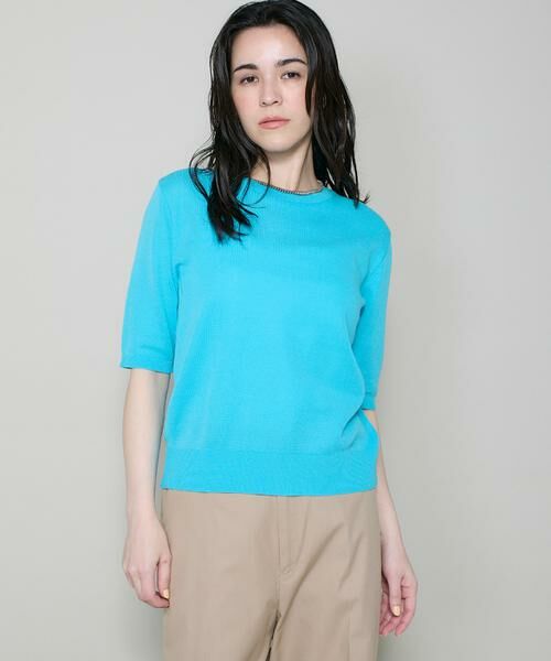 I.T.'S. international / イッツインターナショナル ニット・セーター | ハーフスリーブクルーネックニット《ガスコットン》（ブルー1）