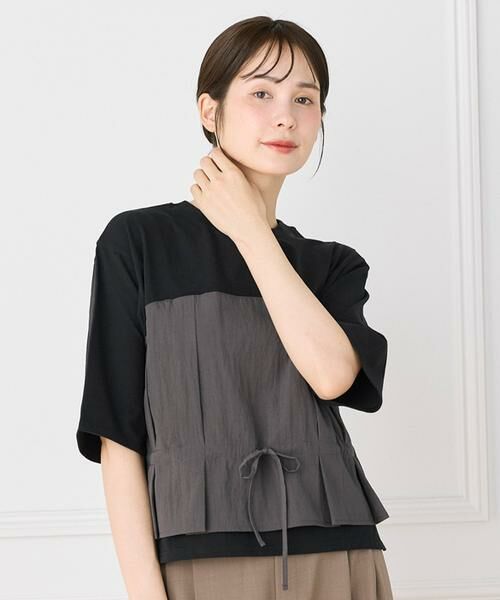 I.T.'S. international / イッツインターナショナル Tシャツ | ビスチェドッキングカットソー｜1枚で華やぐビスチェ風メリハリTシャツ（ブラック）