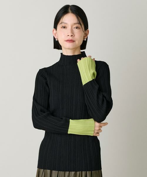 I.T.'S. international / イッツインターナショナル ニット・セーター | バイカラー変則リブハイネックPO｜すっきり美ラインを叶える快適ハイネック（ブラック）