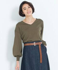 【洗える】COTTON ACETATE Vネックニット