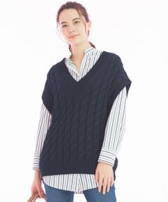 自由区 / ジユウク ベスト | 【マガジン掲載】コットンブレンド ケーブルニットベスト(検索番号E33)