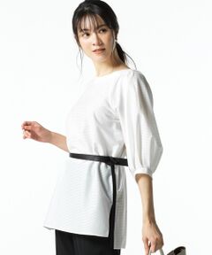 自由区 / ジユウク Tシャツ | 【洗える】シースルーボーダー チュニックカットソー