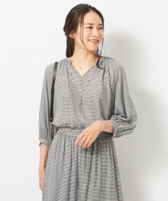 【洗える】SHEER AUTUMN CHECK ギャザー ブラウス