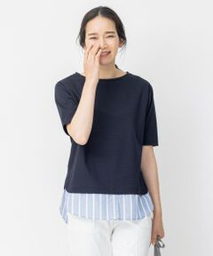 ストライプシャツ 重ね着風  プルオーバー Tシャツ