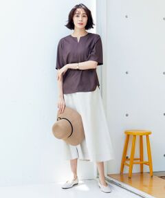 自由区 / ジユウク ミニ・ひざ丈スカート | 【洗える・ストレッチ素材】リネンヴィスコースストレッチ フレアスカート