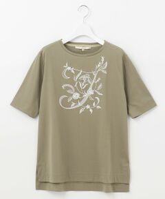 【洗える】エンブロイダリー フロントデザイン Tシャツ