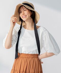 自由区 / ジユウク カットソー | 【洗える】コンビネーションシャーティング パフスリーブ カットソー