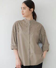 自由区 / ジユウク シャツ・ブラウス | 【洗える】テンセルコットンエンブロイダリーシャツ ブラウス