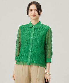 自由区 / ジユウク シャツ・ブラウス | 【ドラマ「明日はもっと いい日になる」着用】【洗える】ジオメトリックフラワーレースクロップド丈シャツ ブラウス