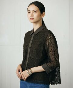 自由区 / ジユウク シャツ・ブラウス | 【ドラマ「明日はもっと いい日になる」着用】【洗える】ジオメトリックフラワーレースクロップド丈シャツ ブラウス