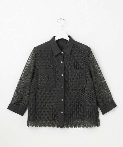 自由区 / ジユウク シャツ・ブラウス | 【ドラマ「明日はもっと いい日になる」着用】【洗える】ジオメトリックフラワーレースクロップド丈シャツ ブラウス | 詳細8