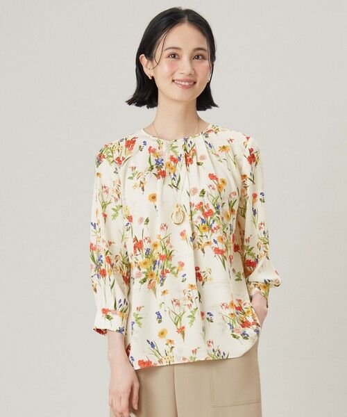 自由区/ジユウク 【洗える】フラワーガーデンプリント ブラウス マルチ 40 自由区/ジユウク 【洗える】フラワーガーデンプリント ブラウス マルチ 40