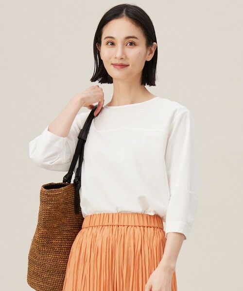 自由区/ジユウク 【接触冷感・UVカット・洗える】ストライプコットンハイゲージフォルムスリーブ カットソー オフ 38