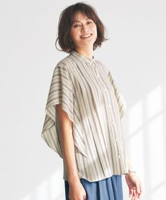 洗える】リネンストライプ ボートネックブラウス （シャツ