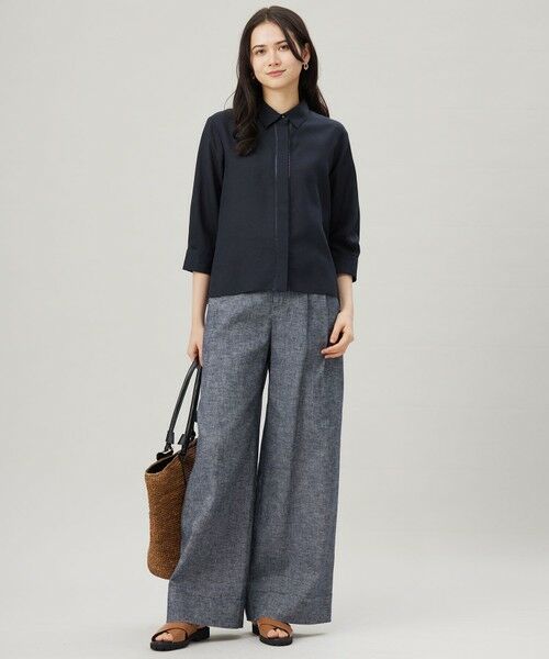 接触冷感・吸水速乾・洗える】ナチュラルリネンクロップド丈