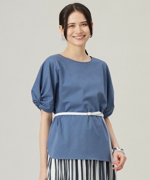 自由区/ジユウク 【接触冷感・UVカット・吸水速乾・抗菌防臭・洗える】ハイツイストポンチスリーブディティール カットソー ブルーグレー 40