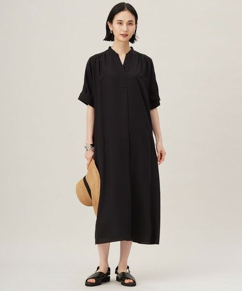 自由区 / ジユウク ミニ丈・ひざ丈ワンピース | 【接触冷感・UVケア・抗菌防臭・洗える】リヨセルポプリンシャツ ワンピース(ブラック)