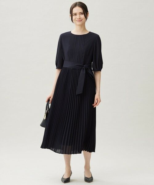 自由区/ジユウク 【洗える】シフォンプリーツ ワンピース ネイビー 40