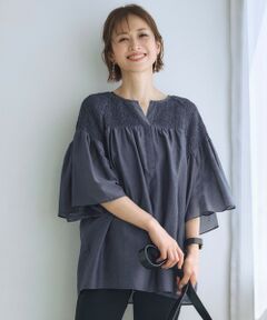 自由区 / ジユウク シャツ・ブラウス | 【洗える】シルクコットンローンスモッキング刺繍 ブラウス