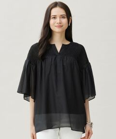 自由区 / ジユウク シャツ・ブラウス | 【洗える】シルクコットンローンスモッキング刺繍 ブラウス