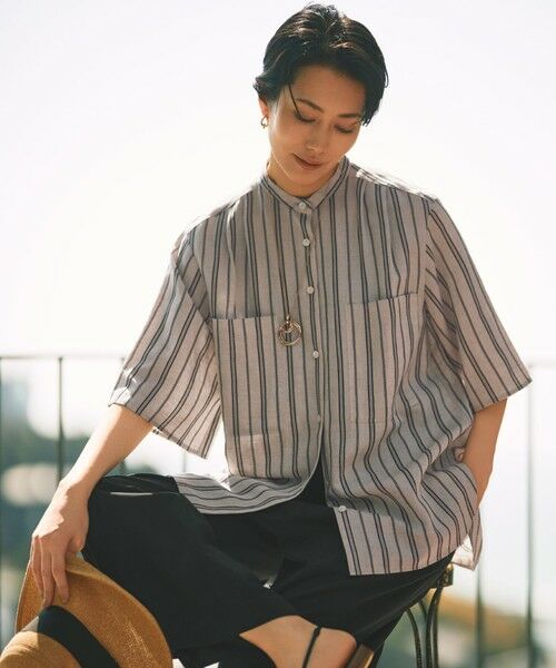 自由区 / ジユウク シャツ・ブラウス | 【カタログ掲載・セットアップ対応・洗える】リネンビスコースストライプ シャツ | 詳細1