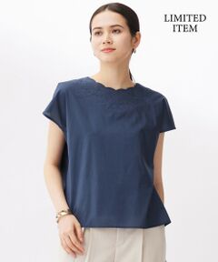 プルシア　自由区　ブルー 半袖 トップス スリット入り Double zipper Tops / Wジップトップス 半袖 シアートップス（T