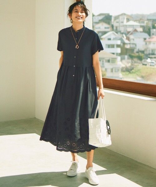 自由区 / ジユウク ミニ丈・ひざ丈ワンピース | 【カタログ掲載・接触冷感・洗える】エンブロイダリーローンシャツ ワンピース | 詳細14