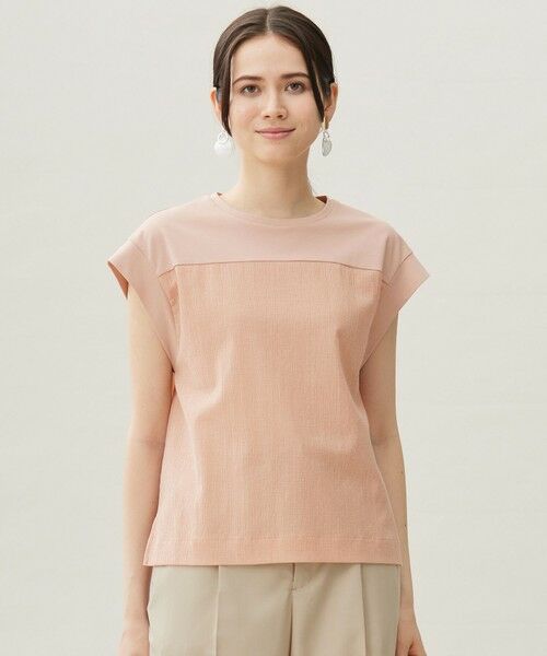 自由区/ジユウク 【カタログ掲載・洗える】リネンサッカーコンビブロッキング カットソー ローズ 38