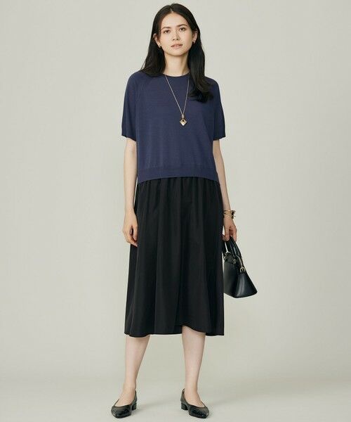 自由区/ジユウク 【洗える】タフタコンビ半袖 ワンピース インディゴブルー×ブラック 38 自由区/ジユウク 【洗える】タフタコンビ半袖 ワンピース インディゴブルー×ブラック 38