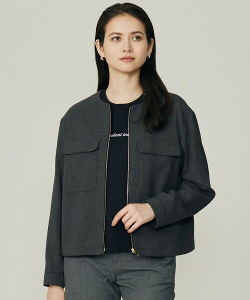 自由区/ジユウク 【洗える】ライトブッチャーノーカラー ブルゾン チャコールグレー 40