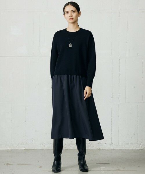 自由区/ジユウク 【カタログ掲載・洗える】ウールミラノ異素材 ワンピース ネイビー 38 自由区/ジユウク 【カタログ掲載・洗える】ウールミラノ異素材 ワンピース ネイビー 38