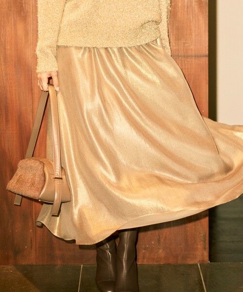 自由区/ジユウク 【カタログ掲載・洗える】シャイニーギャザー スカート ブロンズ 38 自由区/ジユウク 【カタログ掲載・洗える】シャイニーギャザー スカート ブロンズ 38