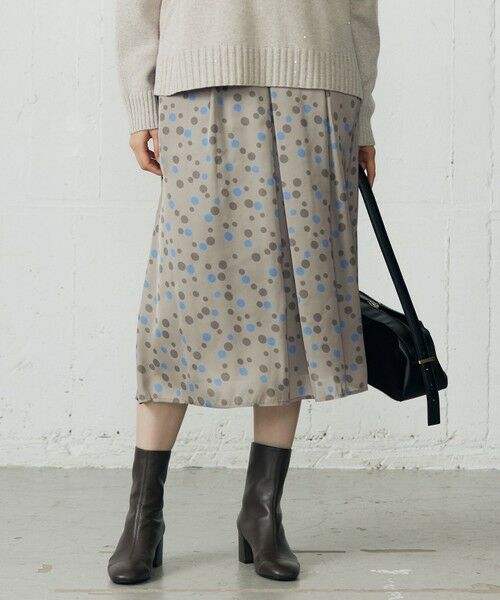 自由区/ジユウク マルチポルカドットプリント スカート モカベース 38