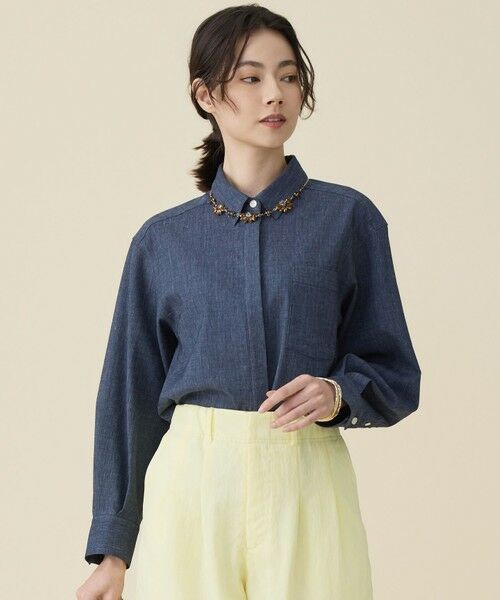 自由区 / ジユウク シャツ・ブラウス | 【セットアップ対応】ソフトリネンダンガリー シャツ（ネイビー）