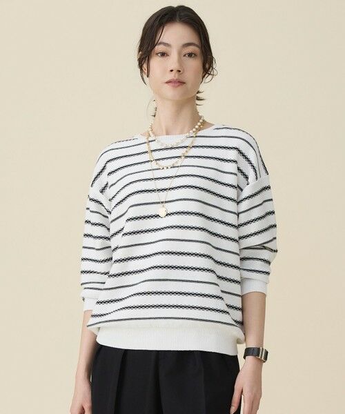 自由区 / ジユウク ニット・セーター | コットンポリミドルゲージボーダー ニット（オフ×ブラック）