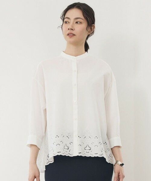 自由区 / ジユウク シャツ・ブラウス | エンブロイダリーブロードバンドカラー ブラウス（オフ）
