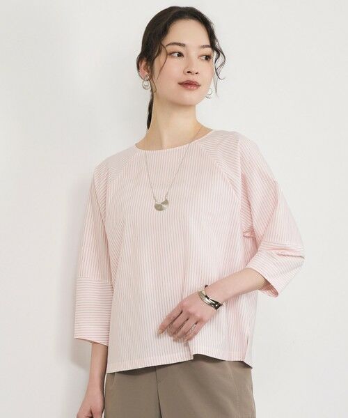 自由区 / ジユウク カットソー | ストライプコットンタイプライター（オフ×ピンク）