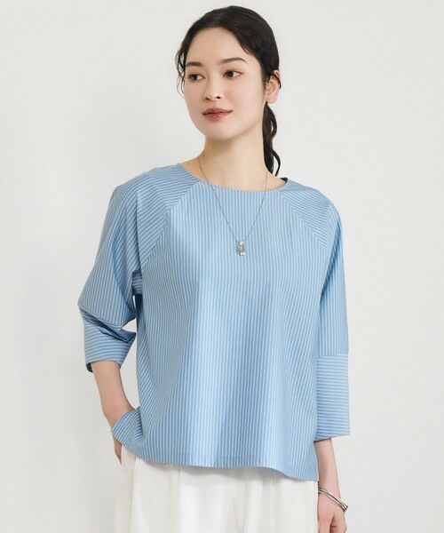 自由区 / ジユウク カットソー | ストライプコットンタイプライター（サックス×オフ）